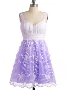 Superior Lace Quinceanera Dama Dress Lavender Lace Up Sleeveless Knee Length