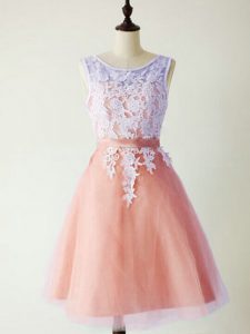 Peach Sleeveless Lace Knee Length Damas Dress