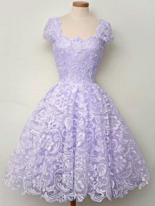 Scoop Sleeveless Quinceanera Dama Dress Knee Length Lace Lavender Lace