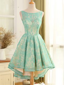 Turquoise Sleeveless Lace and Appliques High Low