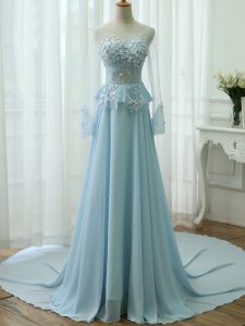 Light Blue Long Sleeves Beading and Appliques Dress for Prom