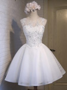 White Ball Gowns Scoop Sleeveless Organza Mini Length Lace Up Lace Vestidos de Damas