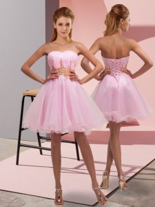 A-line Homecoming Dress Baby Pink Sweetheart Organza Sleeveless Mini Length Lace Up