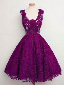 Amazing Purple Straps Neckline Lace Quinceanera Dama Dress Sleeveless Lace Up