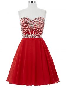 Flare Mini Length Lace Up Red for Prom and Party and Sweet 16 with Beading