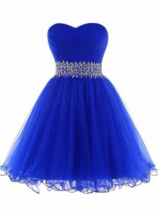 Decent Sleeveless Mini Length Beading and Ruffles Lace Up Evening Dress with Royal Blue