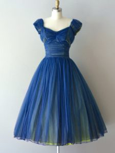 Knee Length Lace Up Court Dresses for Sweet 16 Blue for Prom and Party and Military Ball and Sweet 16 with Ruching