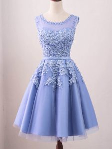 Wonderful Tulle Scoop Sleeveless Lace Up Lace Dama Dress in Lavender