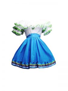 Elegant Blue And White A-line Ruffles Prom Party Dress Zipper Taffeta Short Sleeves Mini Length