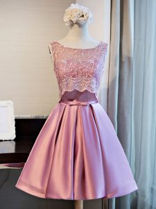 Hot Sale A-line Prom Gown Lilac Scoop Satin Sleeveless Mini Length Lace Up