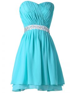 High End Mini Length Empire Sleeveless Aqua Blue Prom Party Dress Lace Up