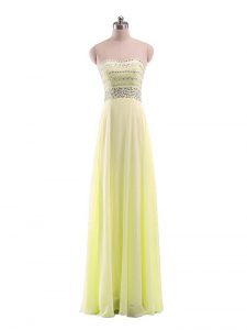 Yellow Strapless Neckline Beading Prom Gown Sleeveless Zipper