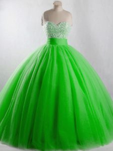 Charming Ball Gowns Sweetheart Sleeveless Tulle Floor Length Lace Up Beading Quince Ball Gowns