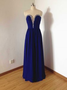 Sumptuous Sleeveless Floor Length Beading Side Zipper Vestidos de Damas with Royal Blue