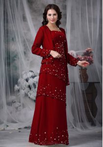 Shining Wine Red Sleeveless Beading Floor Length Evening Dress