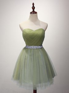 Fine Olive Green Quinceanera Court of Honor Dress Prom and Party and Sweet 16 with Beading and Ruching Sweetheart Sleeveless Lace Up