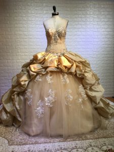 Sleeveless Court Train Beading and Appliques and Pick Ups Lace Up Sweet 16 Dress