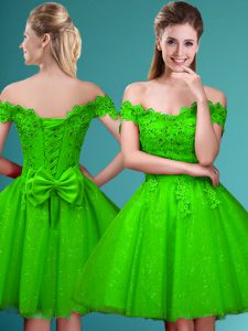 Cap Sleeves Tulle Lace Up Vestidos de Damas for Prom and Party