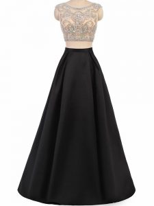 Fabulous Two Pieces Prom Gown Black Scoop Taffeta Sleeveless Floor Length Zipper