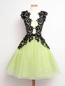 Custom Designed Yellow Green Straps Lace Up Lace Vestidos de Damas Sleeveless