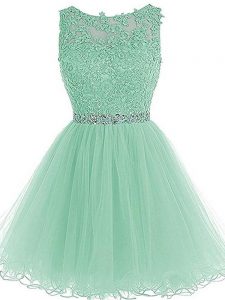Apple Green A-line Tulle Sweetheart Sleeveless Beading and Lace and Appliques and Ruffles Mini Length Zipper Prom Party Dress