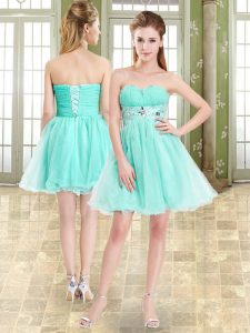 Organza and Chiffon Sweetheart Sleeveless Lace Up Beading Prom Dresses in Apple Green