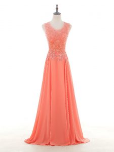 Watermelon Red Prom and Military Ball and Sweet 16 with Lace and Appliques Scoop Sleeveless Zipper