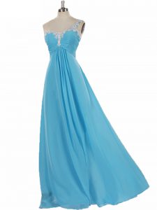 Inexpensive Floor Length Empire Sleeveless Aqua Blue Quinceanera Court of Honor Dress Zipper