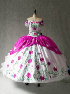 Fashionable Multi-color Organza and Taffeta Lace Up Vestidos de Quinceanera Cap Sleeves Floor Length Embroidery and Ruffles