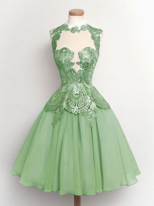 Fashionable Knee Length Lace Up Court Dresses for Sweet 16 Green for Prom and Party and Wedding Party with Lace