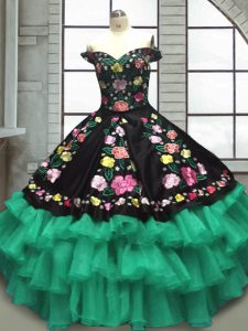 Multi-color Off The Shoulder Neckline Embroidery and Ruffled Layers 15 Quinceanera Dress Sleeveless Lace Up
