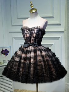 Sweetheart Sleeveless Backless Prom Gown Black Tulle