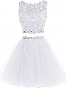 Tulle Sleeveless Mini Length Dress for Prom and Beading and Lace and Appliques