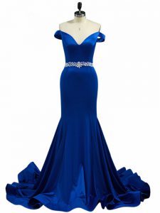 Sleeveless Brush Train Zipper Beading Prom Party Dress