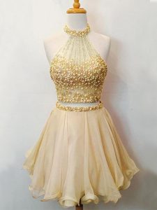 Knee Length Lace Up Quinceanera Dama Dress Champagne for Prom and Party and Wedding Party with Beading