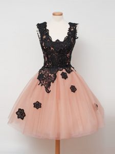 Cheap Lace Court Dresses for Sweet 16 Peach Zipper Sleeveless Knee Length