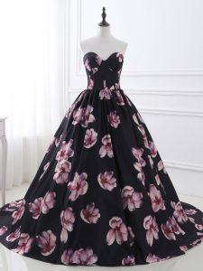 Low Price Multi-color Lace Up Sweetheart Ruching Evening Dress Printed Sleeveless Brush Train