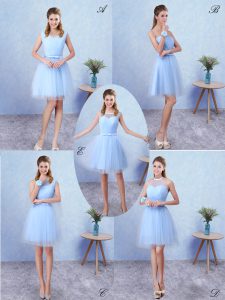Designer Blue Scoop Neckline Ruching Quinceanera Court of Honor Dress Sleeveless Lace Up
