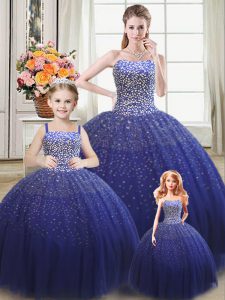 Royal Blue Sweet 16 Dresses Military Ball and Sweet 16 and Quinceanera with Beading Strapless Sleeveless Lace Up