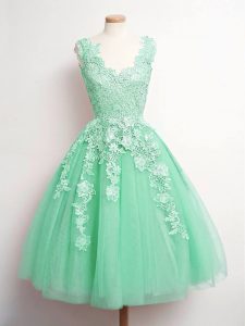 Eye-catching Sleeveless Lace Up Knee Length Lace Quinceanera Court of Honor Dress