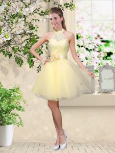 Sleeveless Lace and Belt Lace Up Quinceanera Court Dresses