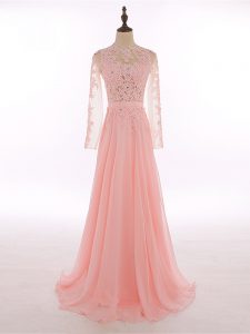Custom Design Floor Length Empire Sleeveless Peach Evening Dress Zipper