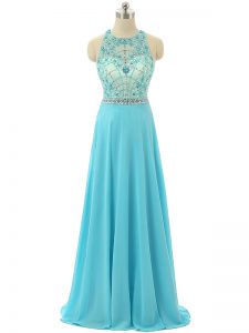 Chiffon Sleeveless Floor Length Dress for Prom and Beading