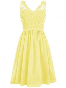 Knee Length Empire Sleeveless Yellow Damas Dress Side Zipper