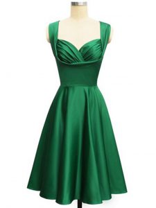 Customized Straps Sleeveless Dama Dress for Quinceanera Knee Length Ruching Green Taffeta