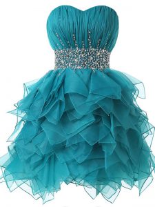 A-line Prom Dresses Teal Sweetheart Organza Sleeveless Lace Up
