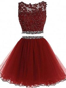 Sleeveless Beading and Lace and Appliques Zipper Evening Dress