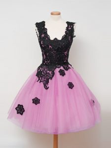 Glamorous Lilac Zipper Damas Dress Lace Sleeveless Knee Length