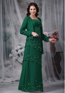 Perfect Green Zipper Straps Beading Evening Dress Chiffon Sleeveless