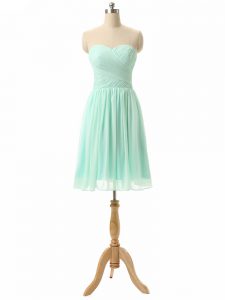 Fine Sleeveless Chiffon Knee Length Lace Up Dama Dress in Apple Green with Ruching